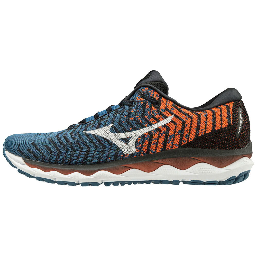 Sapatilhas Running Mizuno WAVE SKY WAVEKNIT 3 - Homem - Azuis/Branco/Marrom - PEILN8520